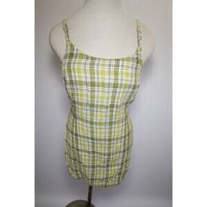 Y2K Green Plaid Linen Mini Dress - Evolution - Size S